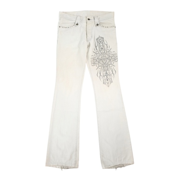 5351 pour les hommes white flared jeans with cross embroidery (Japan) - Picture 1 of 8